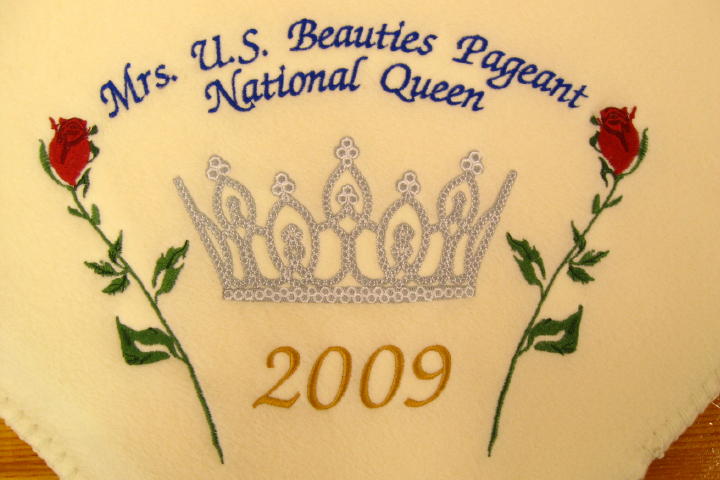 Personalized Fleece blanket  embroidered with the US Beauties Pageant National Queen 2009 tiara and roses