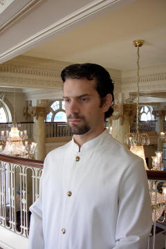 Chef Coat Style BSM104: Shown in white, 100% cotton gabardine, & brass on nickel buttons.