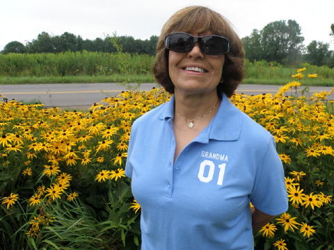 Polo Shirt: Personalized, custom polo shirt embroidered with Grandma on the front. Grandma tackle twill on the back. Light Blue, 035 Hanes, Women's Cotton Pique Polo Shirt.