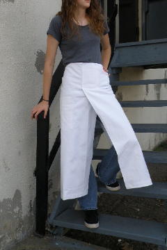 Split Front Apron shown in white 100% cotton 10oz. Bull Denim