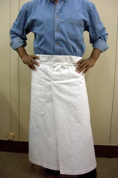 Split Front Apron shown in white 100% cotton 10oz. Bull Denim