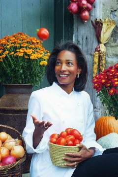 Women's Chef Coat Style CBW101: Shown in White, 100% cotton Supima® Gabardine, & Faux mother-of-pearl buttons.